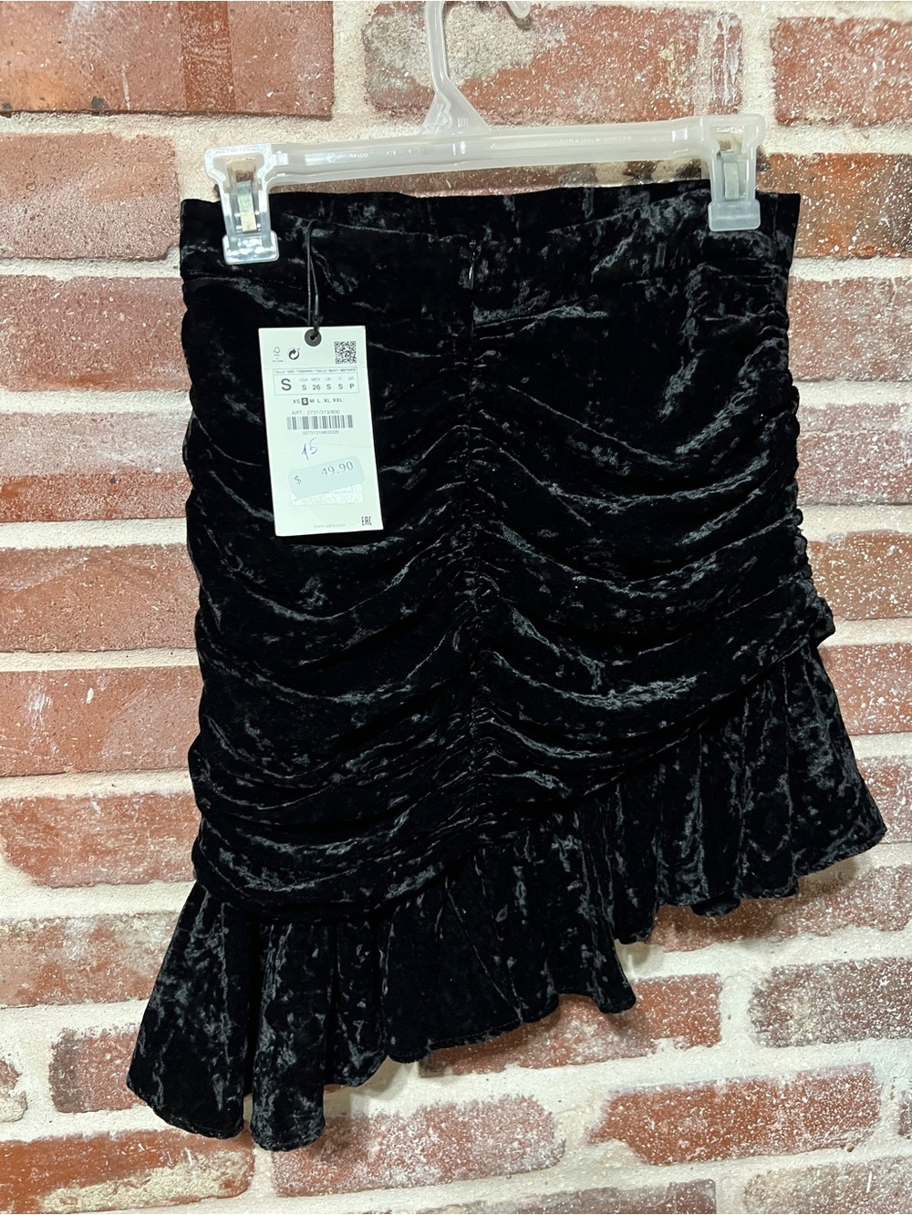 ZARA Velvet Ruched Ruffle Mini Skirt - Picture 3 of 4